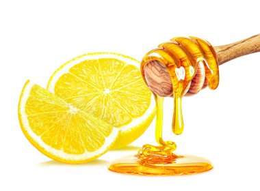 limon ve damlayan bal beyaz arkaplanda izole edilmiş