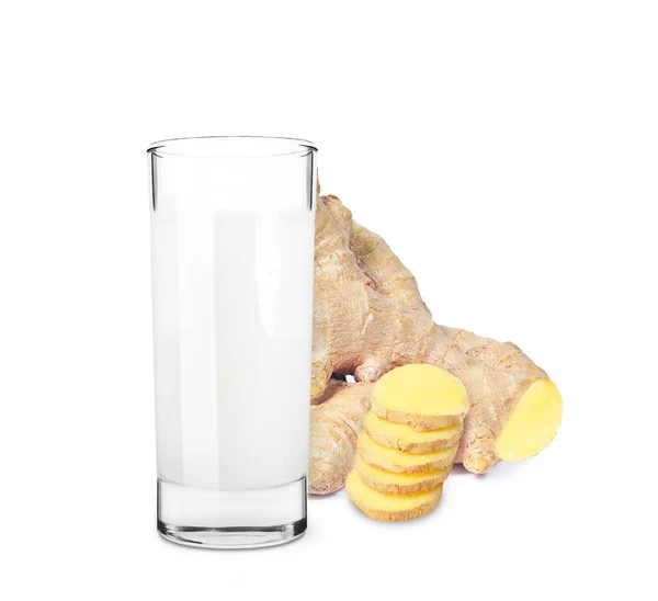 Milch Mit Ingwer Isoliert Auf Weißem Hintergrund — Stockfoto