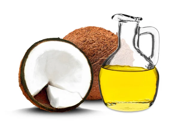 Kokosolie Fles Geïsoleerd Witte Achtergrond — Stockfoto