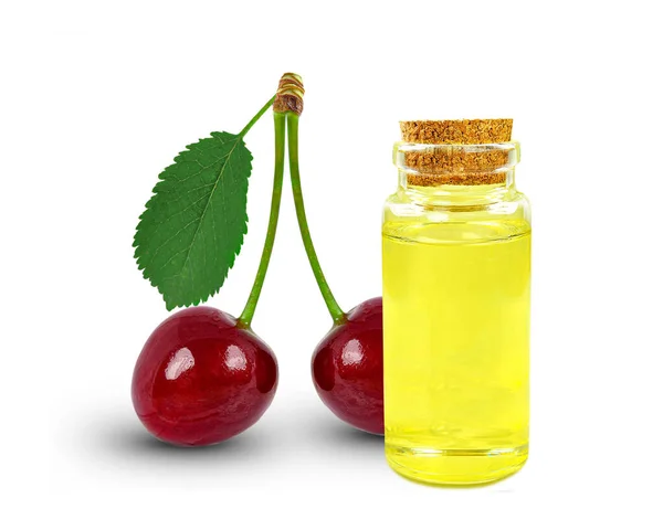 Cherry Seed Oil Bottle Isolated White Background — Stock Photo, Image