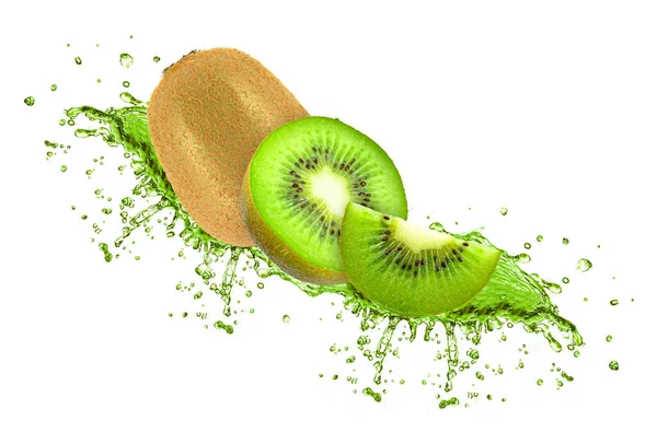 Kiwi Juice Stänk Isolerad Vit Bakgrund — Stockfoto