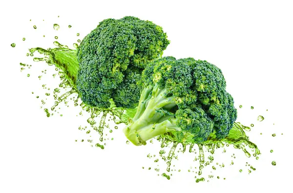 Broccoli Splash Sap Geïsoleerd Witte Achtergrond — Stockfoto