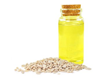 Beyaz arkaplanda izole edilmiş ayçiçeği yağı