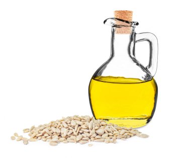 Beyaz arkaplanda izole edilmiş ayçiçeği yağı