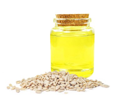 Beyaz arkaplanda izole edilmiş ayçiçeği yağı