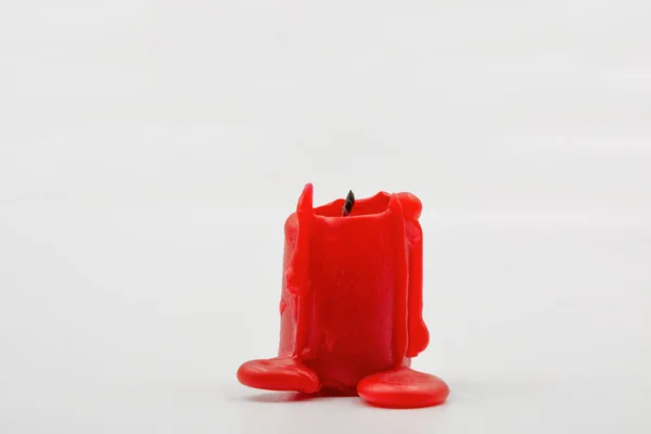 Small Red Candle Stub Closeup White Background — Stock Photo, Image