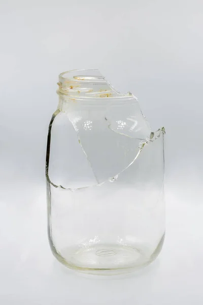 Studio Shoot Broken Glass Jar Closeup White — стоковое фото