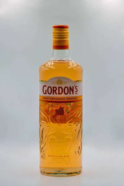 Kyiv Ukraine February 2023 Gordons Mediterranean Orange Gin Bottle Closeup — Stock Photo, Image