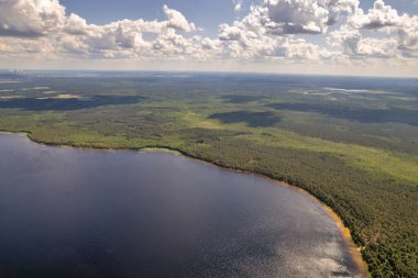Ukrayna 'nın Rivne bölgesindeki Beyaz Göl üzerindeki hava aracı görüntüsü.