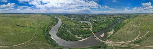 Vista Superior Drone Aéreo Sobre Rio Sluch Aldeia Liukhcha Região — Fotografia de Stock