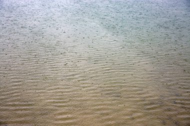 Yağmur damlalarının altındaki geniş su yüzeyi