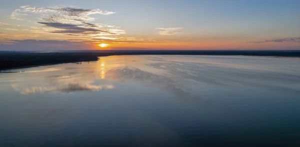 Aerial Panoramic Drone View Sunrise White Lake Rivne Region Ukraine — Stock Photo, Image