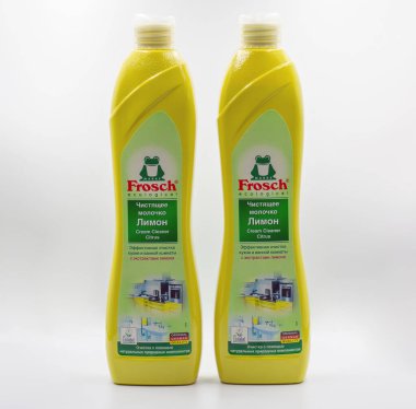 Kyiv, Ukrayna - 22 Ocak 2023: Mutfak ve banyo için Frosch Cream Cleaner Citrus stüdyo çekimi.