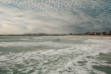 Romanya 'daki Winter Eforie Nord plajı. Karadeniz.