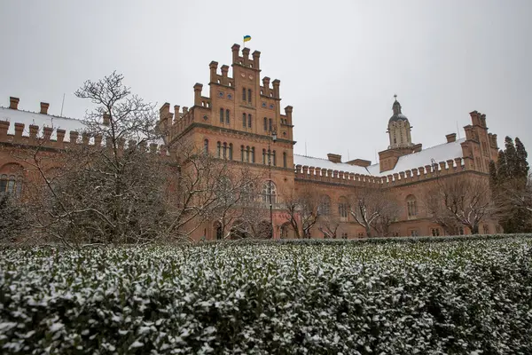 Chernivtsi Ulusal Üniversitesi Rektör Ofisi ve Kışın kilise, Ukrayna.