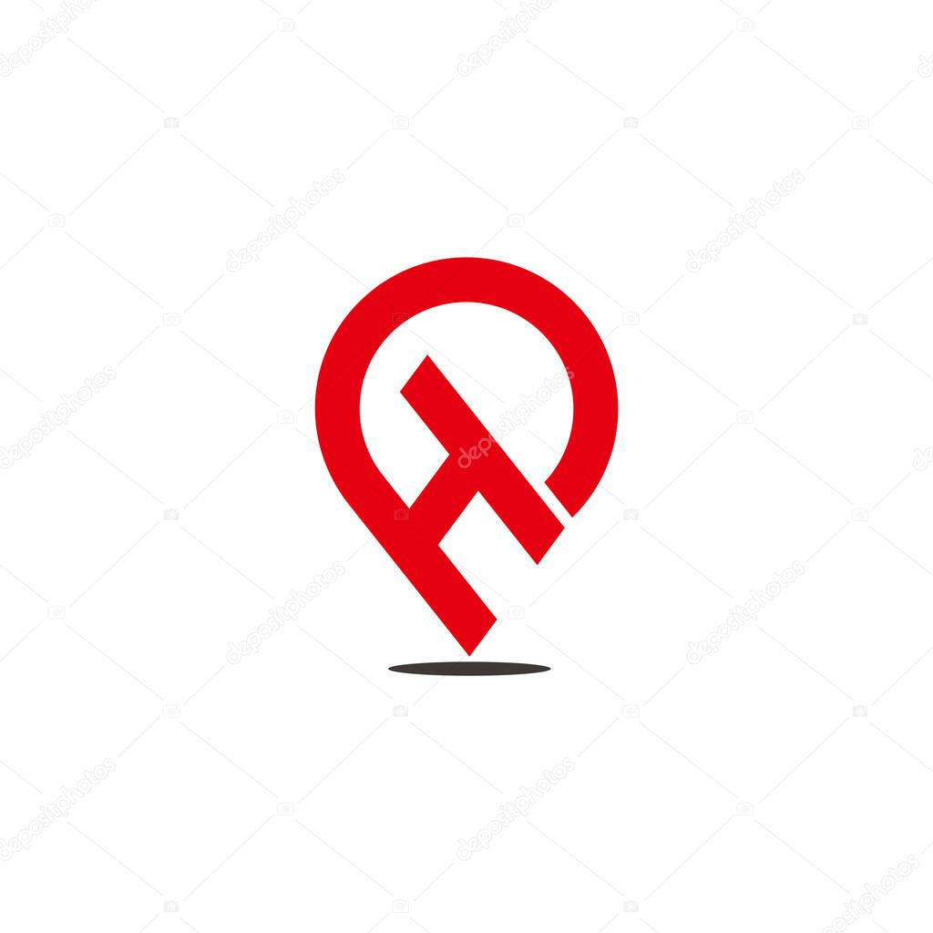 Letter h d pin location red logo vector
