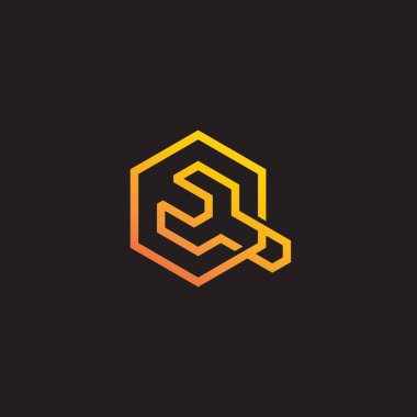 Q harfi anahtarcı işçi arı kovanı şekil logo vektörü 