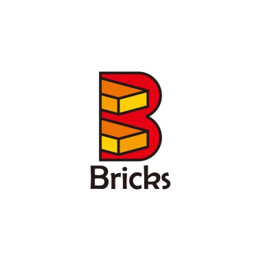 harf b tuğla 3d düz geometrik logo vektörü 