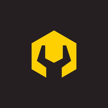 Basit İngiliz anahtarı altın siluet tasarımı logo vektörü 