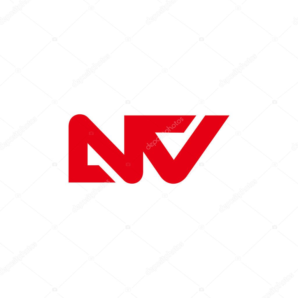 Letters nv red linked simple geometric logo vector
