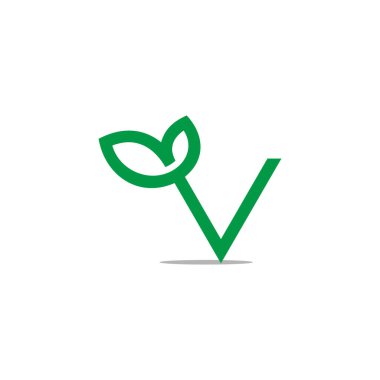 letter v simple green leaf linear simple geometric logo vector 