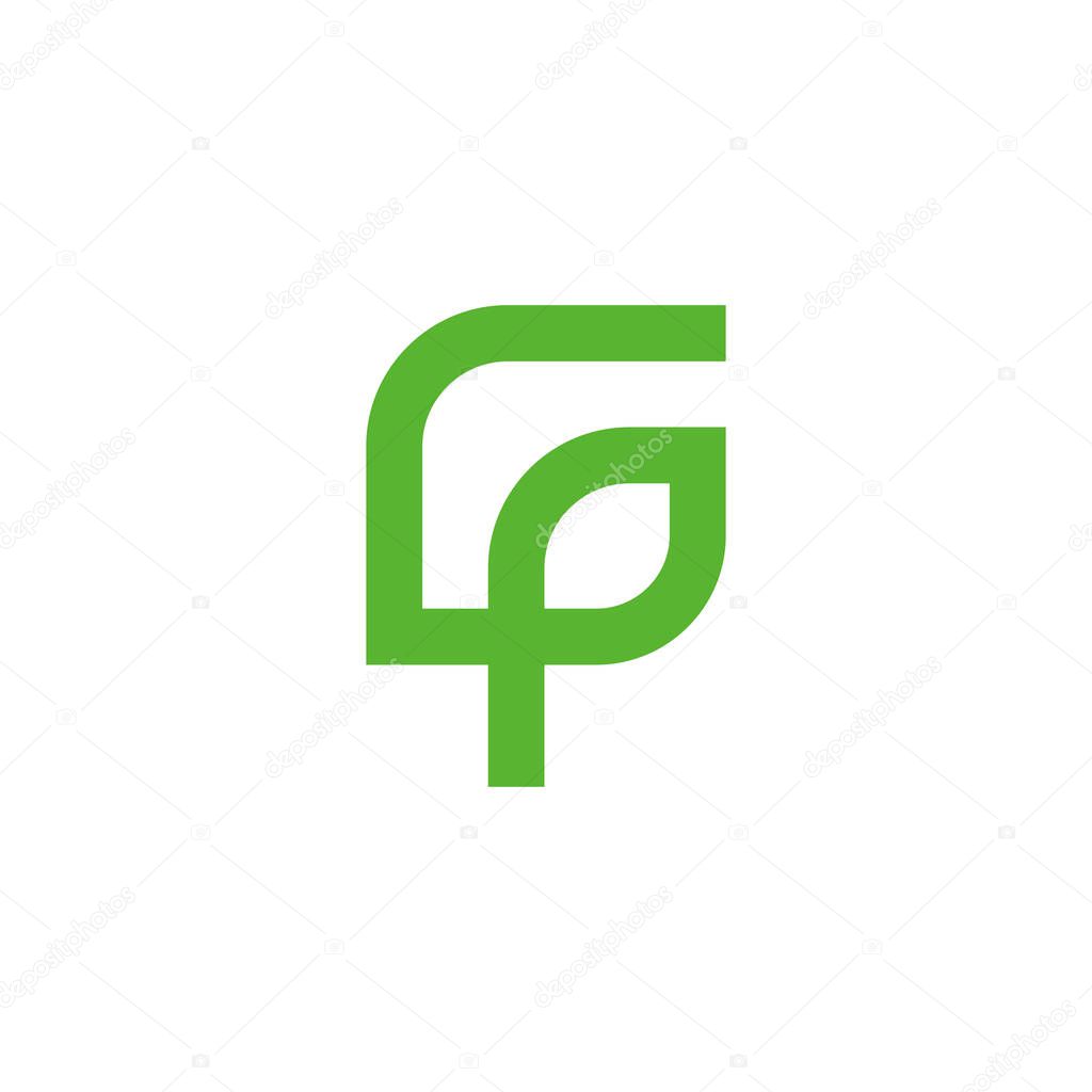 Letter gp simple linked green leaf logo vector