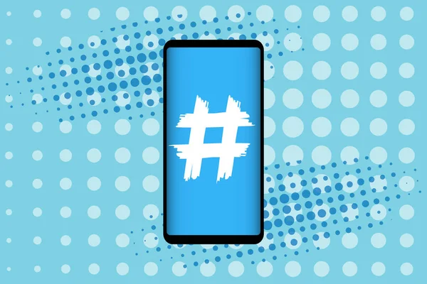Hashtag Symbol Auf Dem Smartphone Bildschirm Populären Social Media Stil — Stockvektor