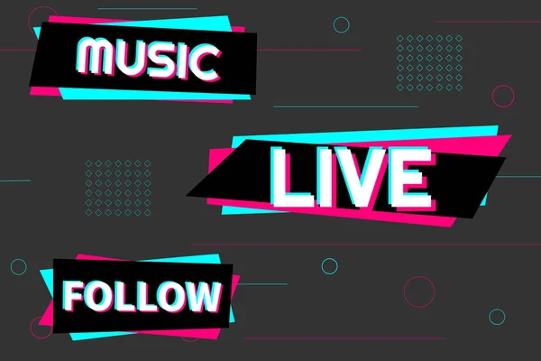 Muziek Volg Live Achtergrond Stijl Van Het Sociale Netwerk Donker — Stockvector