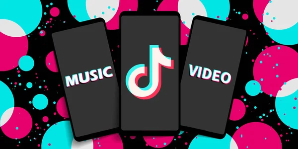 Okostelefonok Ikonokkal Népszerű Közösségi Média Tiktok Modern Háttérrel Logo Video — Stock Vector
