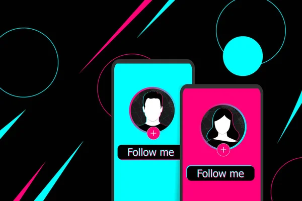Beni takip edin - akıllı telefon ekranında popüler sosyal medya tarzında bir düğme. Modern reklam sosyal medya tasarımı. Vektör illüstrasyonu