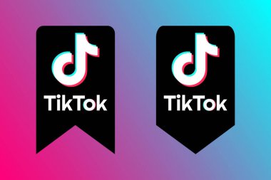 TikTok . Yeni sosyal medya konsepti. Çıkartma. Logo. Vektör çizimi. Editör ağı. EPS10