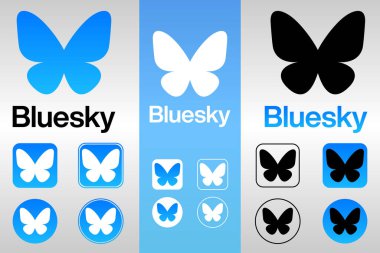 Bluesky 'nin yeni sosyal ağının logosu. Çeşitli sosyal medya simgeleri. Editör vektörü. EPS10