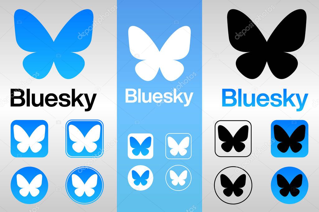 Logo of the new social network Bluesky. Diverse set of social media icons. Editorial vector. EPS10