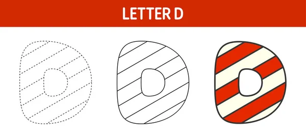 stock vector Letter D Candy Cane, tracing and coloring worksheet for kids