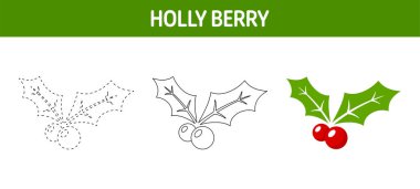 Çocuklar için Holly Berry izleme ve boyama çalışmaları