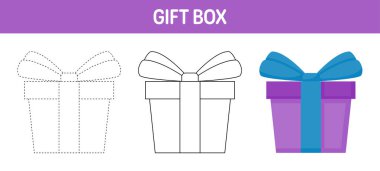 Çocuklar için hediye kutusu izleme ve boyama çalışma tablosu