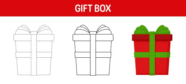 Geschenkbox Tracing Und Färbung Arbeitsblatt Für Kinder — Stockvektor