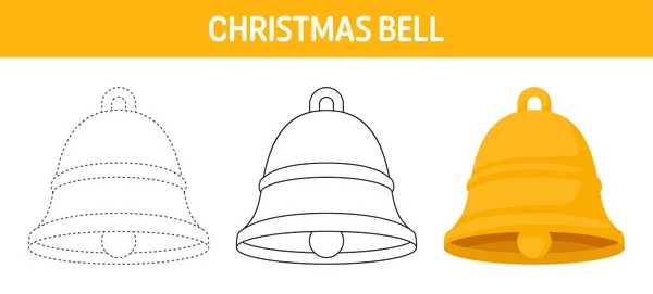 Christmas Bell Tracing Coloring Worksheet Kids — Stock Vector