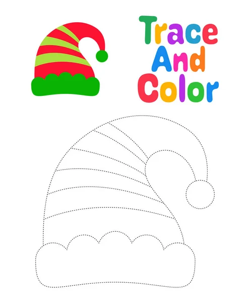 Weihnachtselfenhut Tracing Arbeitsblatt Für Kinder — Stockvektor