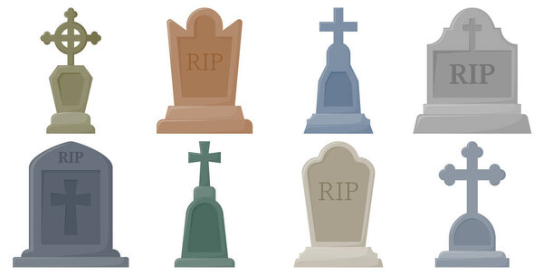 Набор надгробия изолирован на белом фоне
