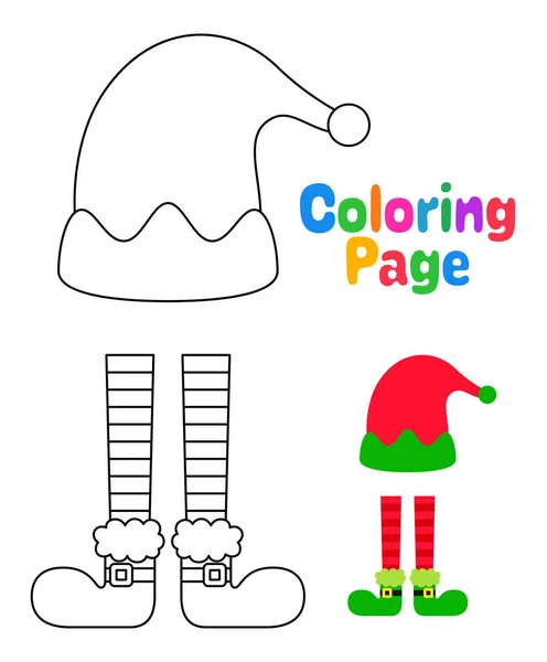 Página Para Colorear Con Sombrero Elfo Zapatos Para Niños — Vector de stock