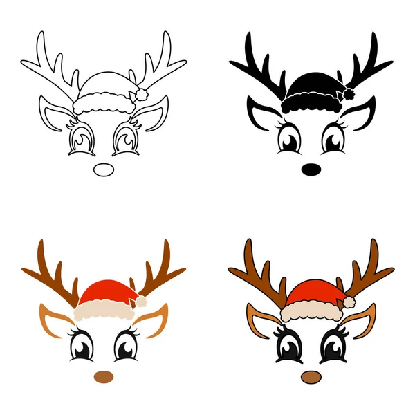 stock vector Set of Reindeer Face in flat style isolated