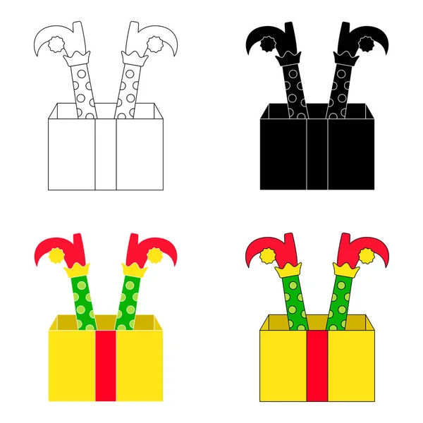 Set Elfenfüße Mit Geschenkbox Flachem Stil Isoliert — Stockvektor