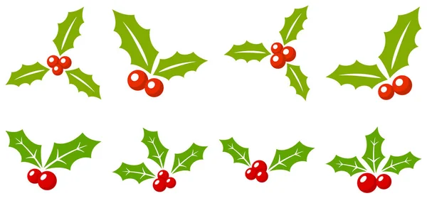 stock vector Set of holly berries in flat style isolated