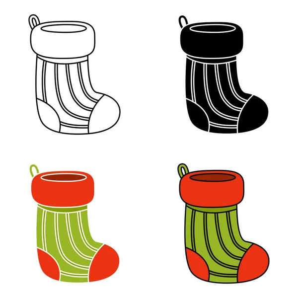 Düz Stil Izole Edilmiş Noel Çorapları — Stok Vektör