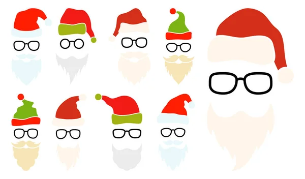 Борода Різдвяним Капелюхом Окулярами Білому Тлі — стоковий вектор