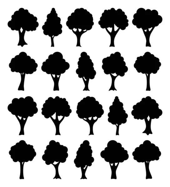 Conjunto Árvores Desenhadas Mão — Vetor de Stock