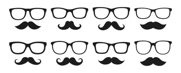 Ensemble Moustache Lunettes Dans Style Plat Isolé — Image vectorielle