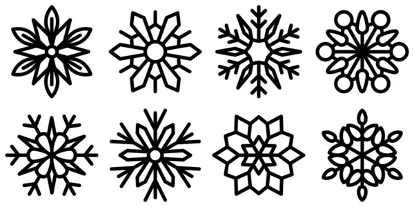 Set Snowflake Flat Style Isolated — Stock Vector