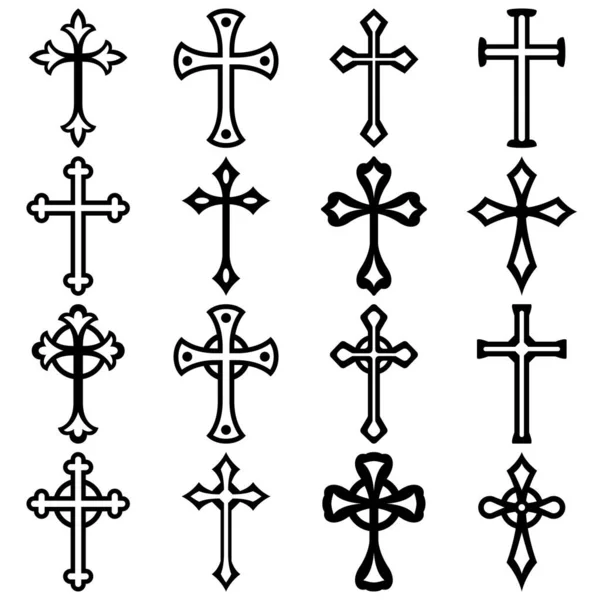 白い背景に孤立したキリスト教徒の十字架のセット — ストックベクタ